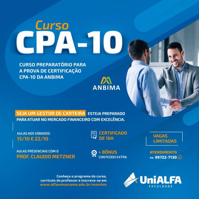 CURSO PREPARATÓRIO PRESENCIAL PARA CPA-10 - ANBIMA