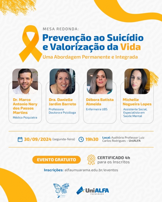 Mesa Redonda: Prevenção ao suicídio e valorização da vida - Uma abordagem permanente e integrada